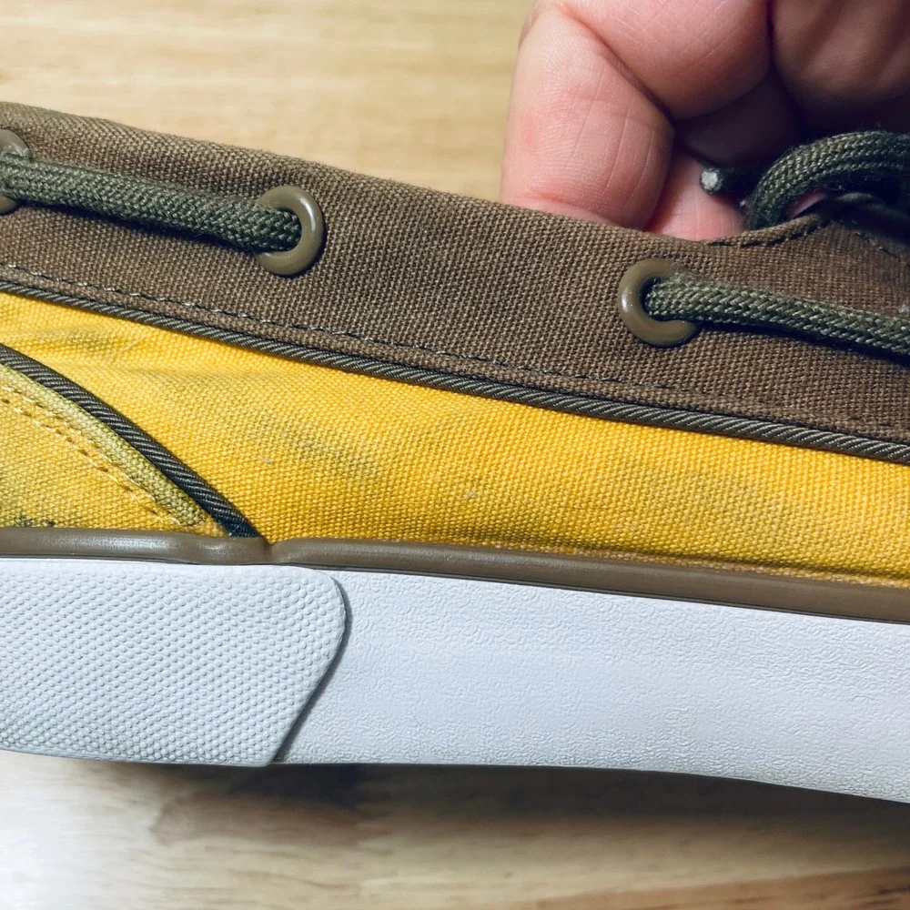 Polo Ralph Lauren Mens Lander P Yellow Canvas Boat Shoes 9D Brown Trim